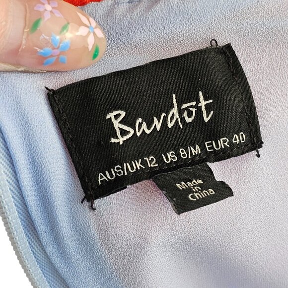 Bardot Camilla Blue Orange Floral Off-the-Shoulder Dress Sz 12 - Picture 10 of 14